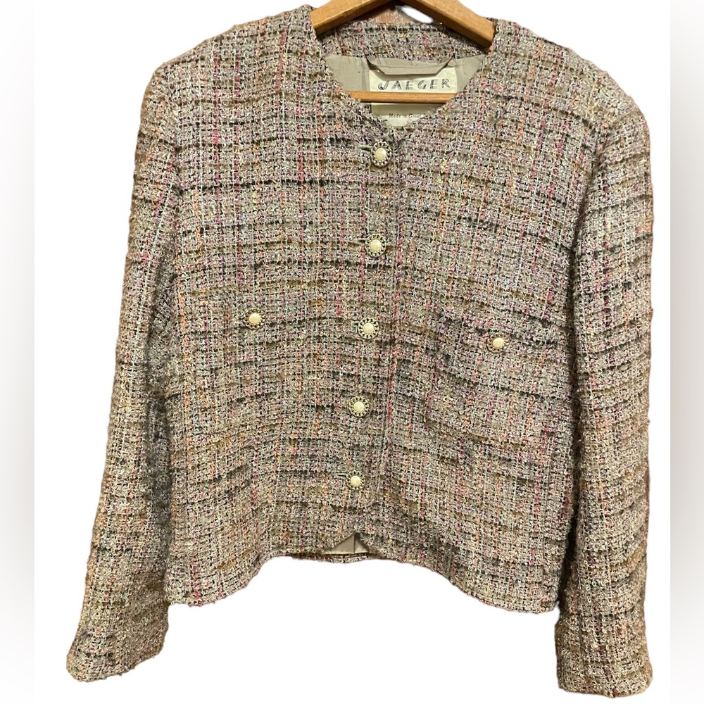 Vintage Tweed Jacket with Multicolor Pattern